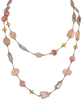Margo Morrison Silver Rose Quartz, Pink Opal, Chalcedony, & Vermeil Bead & Pearl Necklace
