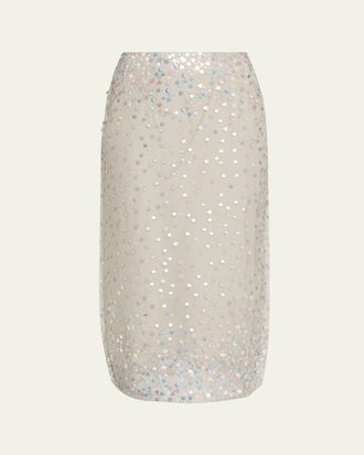 Bernadette Roxane Star Embroidered Silk Midi Skirt