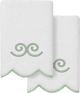 Linum Home Textiles 100% Turkish Cotton Symmetra Scallop 2Pc Embellished Fingertip Towel Set