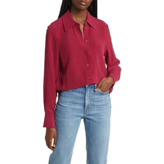 & Other Stories Silk Button-Up Shirt in Wine Red at Nordstrom, Size 2