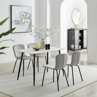 Furniturebox Asti White Marble Ceramic Top Dining Table & 4 Cream Asti Chairs in Grey | Size: 4 Person