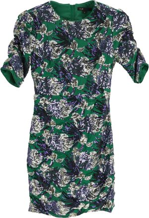Maje Embellished Twill Mini Dress in Green Viscose