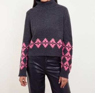 Isla Noah Geo Turtleneck Top In Charcoal