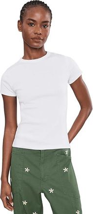Madewell Ribbed Short Sleeve Crew Neck T-Shirts with Center Back Womens Clothing White : LG (Womens 10-12), Cotton