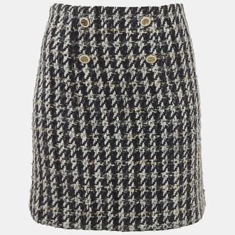 Sandro Navy Blue Tweed Buttoned Mini Skirt
