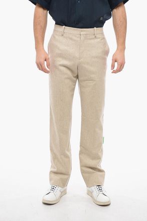 Off-white SEASONAL Pantaloni Straight Fit TAG in Misto Lana Vergine Off-White