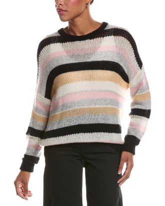 Autumn Cashmere Pointelle Multi Stripe Crewneck Cashmere & Silk-Blend Sweater