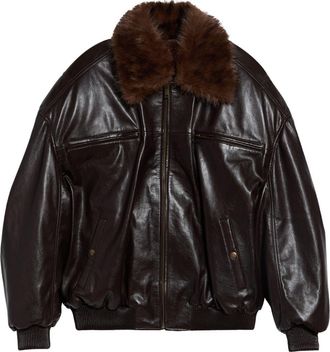 LU&rsquo;U DAN Faux Leather Cargo Flight Jacket With Faux Fur Collar in Grease at Nordstrom, Size Medium