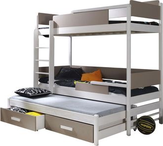 Mirjan24 Litera Henderson 114, Blanco + Trufa, Litera Con Cama Nido, De Dos Pisos, 90x190, 90x200, Madera, Somieres, 98x208x183cm