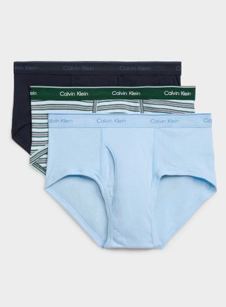 Calvin Klein Mens Light-blue/striped/black 100% cotton briefs 3-pack