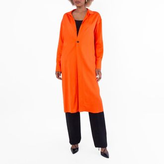 Ferragamo Stretch Viscose Minimalist Long Overcoat, Brand Size 46 ( US Size 12 )