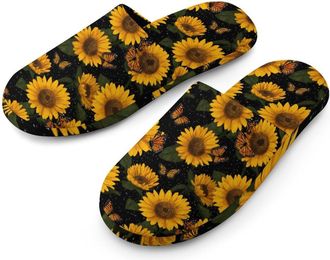 Generic Sunflower Floral Butterfly Mens Slippers Warm Non-Slip Houes Shose Spa Slipper for Home Bedroom