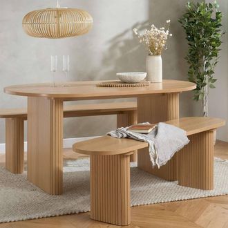 Birlea Axel Oval Fluted Dining Table With 2 Benches in Beige