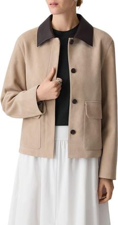 Theory Boxy Suede & Leather Jacket in Tan - E0L at Nordstrom, Size X-Large