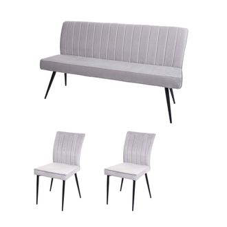 Hhg Juego De Comedor Hhg 480, Juego De 2 Sillas+banco Juego De Comedor Grupo De Asientos Juego De Comedor, Terciopelo Metal, Gris Claro