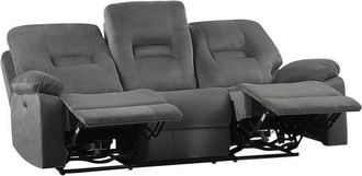 Beliani Beliani - Modern Velvet Recliner Sofa Electric Reclining led 3 Seater Dark Grey Bergen