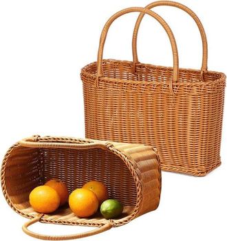 No Brand 2 Piezas Cesta De La Compra Trenzada, Cesta Para Setas, Cesta De Mimbre, Cesta De &Aacute;rbol, Cesta De Mimbre De Rat&aacute;n, Cesta De Picnic, Cesta De Flores, C