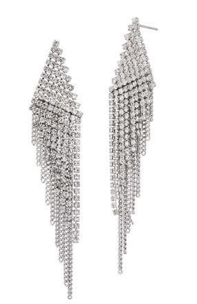 Savvy Cie Jewels RHODIUM PLATED WHITE CZ CHANDELIER EARRINGS