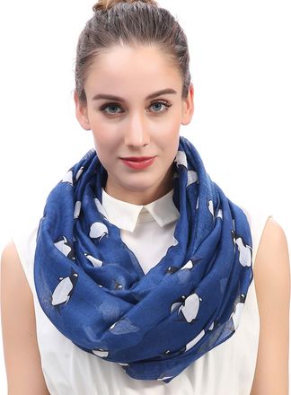 Lina & Lily Penguin Print Lightweight Snood Scarf (Navy blue)