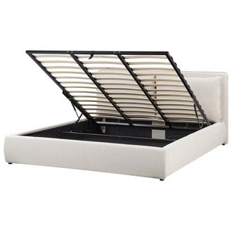 Beliani Cama Con Almacenaje Moderna Tapizado De Tela Beige 180 X 200 Cm Bajonna