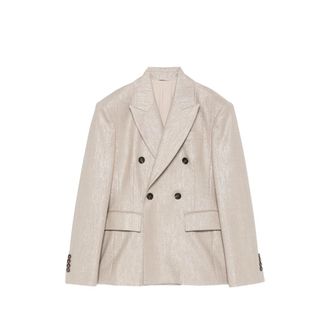 Brunello Cucinelli Double-breasted Metallic-effect Blazer