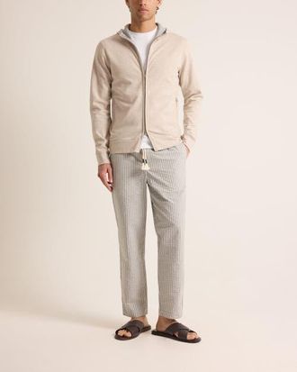 Orlebar Brown Mathers Cashmere Classic Fit Cashmere Blend Zip Through Hoodie in Biscuit Melange at Nordstrom, Size Xx-Large