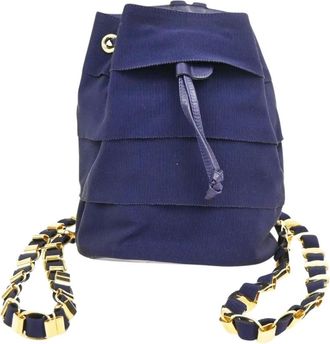 Ferragamo Pre-owned Backpacks, female, Purple, Size: ONE SIZE Pre-owned Vintage Navy Ribbon Tiered Backpack