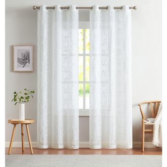 Dainty Home Set of 2 Embroidered Sheer Curtain Panels in White at Nordstrom Rack, Size 76X96