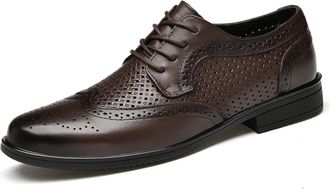 Generic Dress Oxford Shoes for Men Lace Up Breathable Brogue Embossed Wingtips Round Burnished Toe Slip Resistant Anti-Slip Non Slip Rubber Sole Block Heel(Br