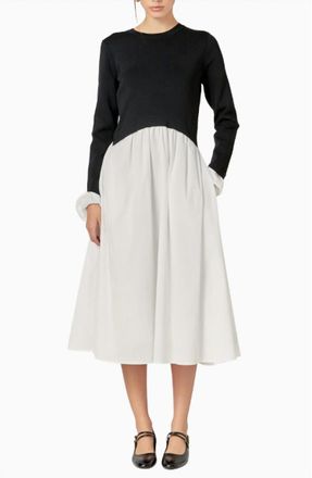 English Factory Twofer Long Sleeve Mixed Media Midi Dress In Black/white