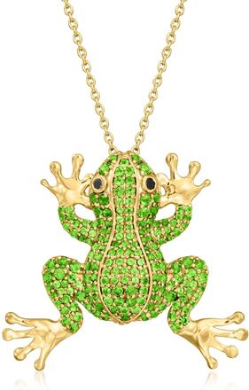 Ross-Simons Chrome Diopside Frog Pin/Pendant Necklace With Black Spinel in 18kt Gold Over Sterling