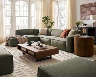 Castlery Jonathan Extended Side Chaise Sectional Sofa Left Facing, Performance Twill Moss, Modular, Low-Profile for Castlery