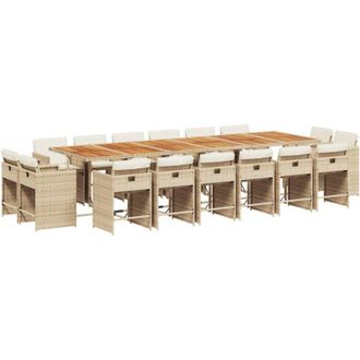 vidaXL Set Comedor De Jard&iacute;n 17 Pzas Con Cojines Rat&aacute;n Sint&eacute;tico Beige Vidaxl