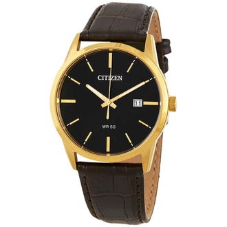 Citizen Quartz Black Dial Dark Brown Leather Mens Watch BI5002-06E