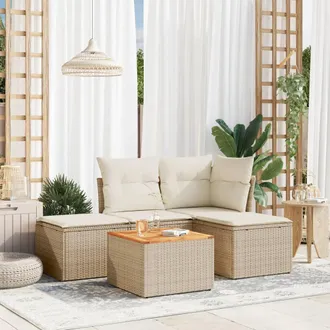 vidaXL Juego De Sof&aacute;s Jard&iacute;n Con Cojines 5 Pzas Rat&aacute;n Sint&eacute;tico Beige Vidaxl