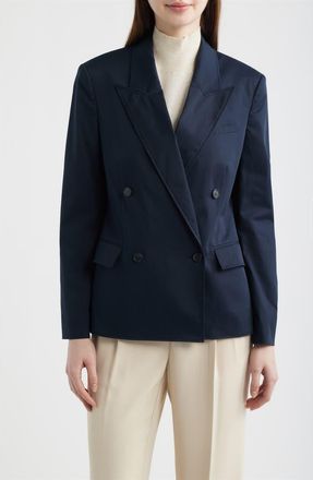 BOSS Jaleto Water Repellent Double Breasted Stretch Cotton Blazer in Sky Captain at Nordstrom, Size 14