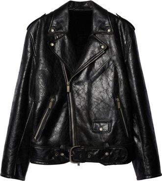 Off-white crinkled leather biker jacket - men - Fabric/Leather/Cotton - 46 - Black