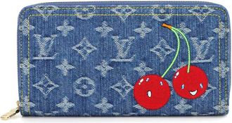 Louis Vuitton Blue Monogram Cherry Denim Long Wallet (Bi-Fold) (Pre-Owned)