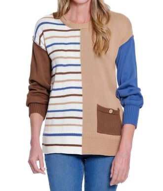 Multiples Crewneck Striped Knit Sweater Top In Multi
