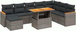 vidaXL Set De Muebles De Jard&iacute;n 9 Pzas Y Cojines Rat&aacute;n Sint&eacute;tico Gris Vidaxl