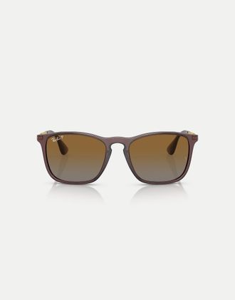 Ray-Ban Chris - Occhiali da sole squadrati marrone trasparente con lenti marroni polarizzate