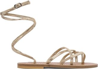 K.Jacques Platte sandalen met enkelbandje en juwelen - Dames - Sandalen - Geel - 37 EU - Leer - Schoenen