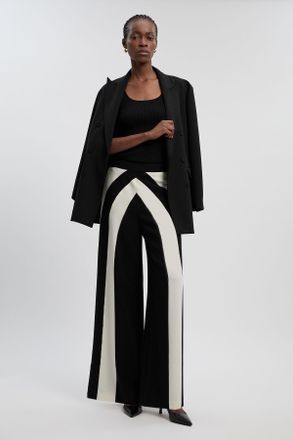Karen Millen Womens Compact Stretch Colour Block Tailored Wide Leg Trouser - Monochrome Multi - Size 10 UK