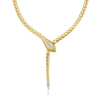 Ross-Simons Diamond Snake Y-Necklace With Emerald Eyes in 18kt Gold Over Sterling