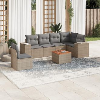 vidaXL Vidaxl - Set Sof&aacute;s De Jard&iacute;n 7 Piezas Y Cojines Rat&aacute;n Sint&eacute;tico Beige