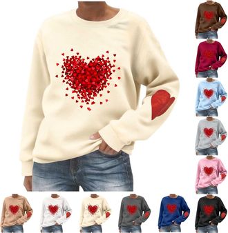 Generic Sweatshirts for Women UK Crew Neck Long Sleeve Tops Love Heart Graphic Valentines Day Shirts Ladies Casual Valentines Day Outfits Spring Clothes (UK, 