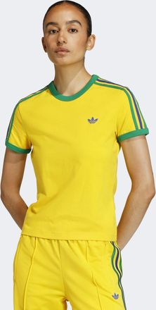 adidas T-Shirt ADIDAS ORIGINALS 3-STREIFEN SLIM, Damen, Gr. XXL, eqt gelb, gr&uuml;n, collegiate royal, Obermaterial: 93% Baumwolle, 7% Elasthan, Rundhals, Shirts
