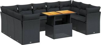 vidaXL Vidaxl - Set De Sof&aacute;s De Jard&iacute;n 10 Pzas Cojines Rat&aacute;n Sint&eacute;tico Negro