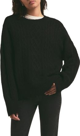 Favorite Daughter Oversize Cable Knit Sweater in Black at Nordstrom, Size Large