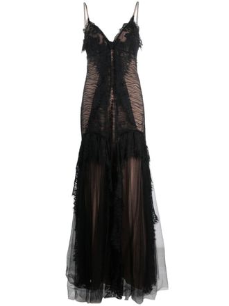 Alberta Ferretti Abito lungo con ruches - Nero